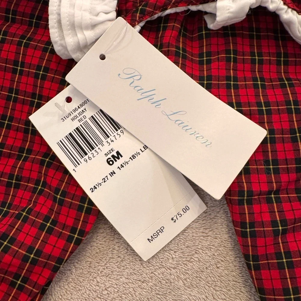 NWT Ralph Lauren Baby Girl Tartan Plaid Holiday Romper Ruffle Christmas Sz 6M